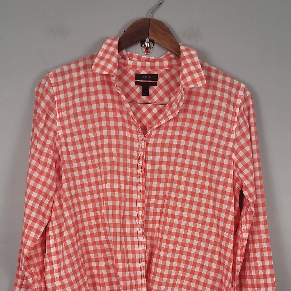 J.Crew Boy Fit Womens Coral Orange Gingham Checkered Shirt
